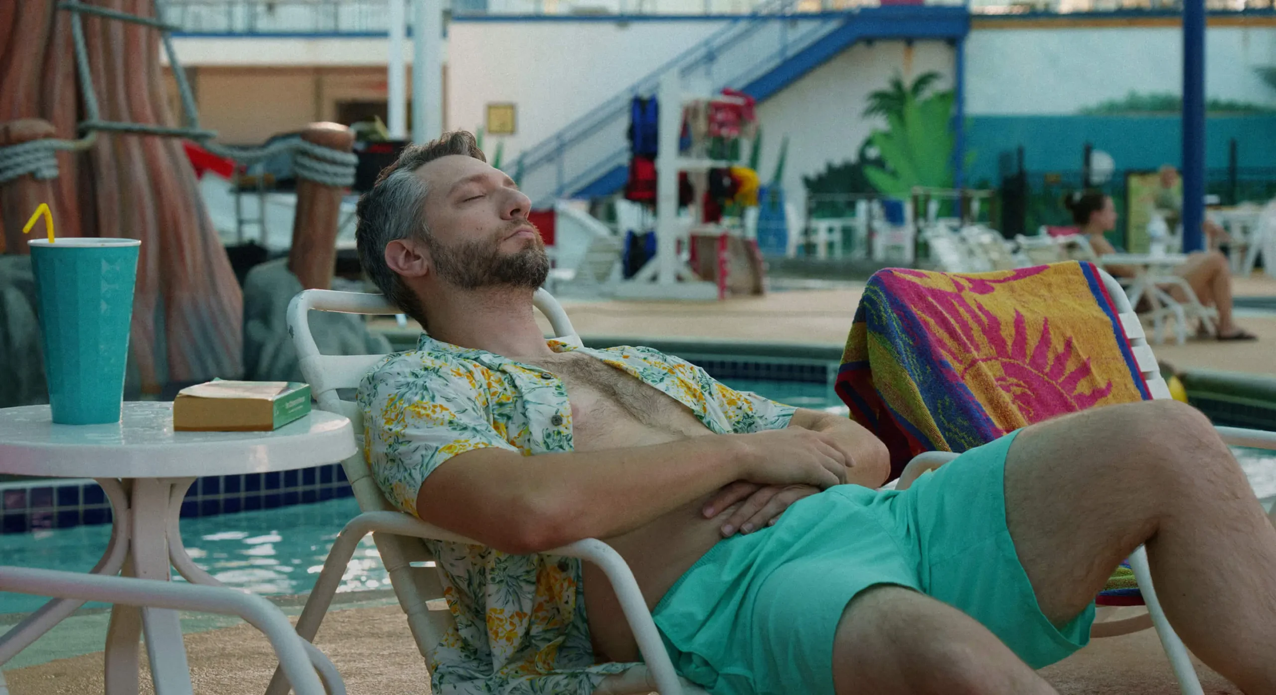 Man relaxing at an indoor waterpark